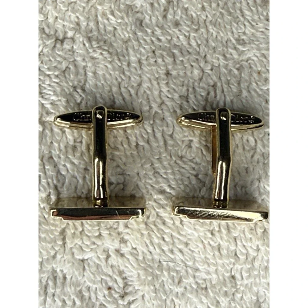 Christian Dior Gold Tone Logo Cufflinks 1” Classic Formal